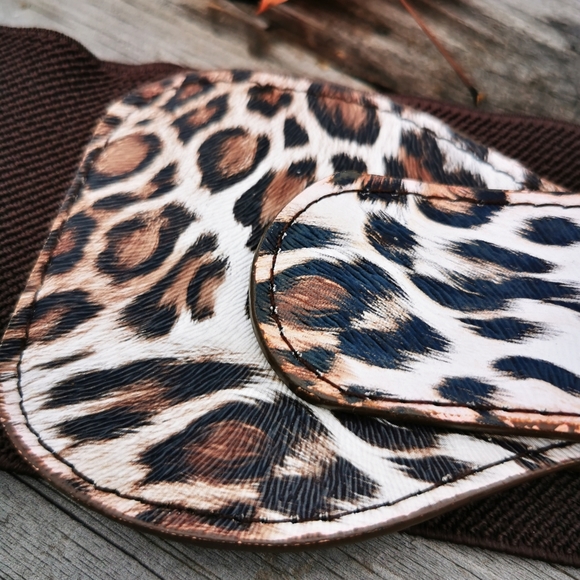 Ardene Spain Faux Leather Leopard Print Brown Stretch Gold Buckle Belt - Picture 3 of 16